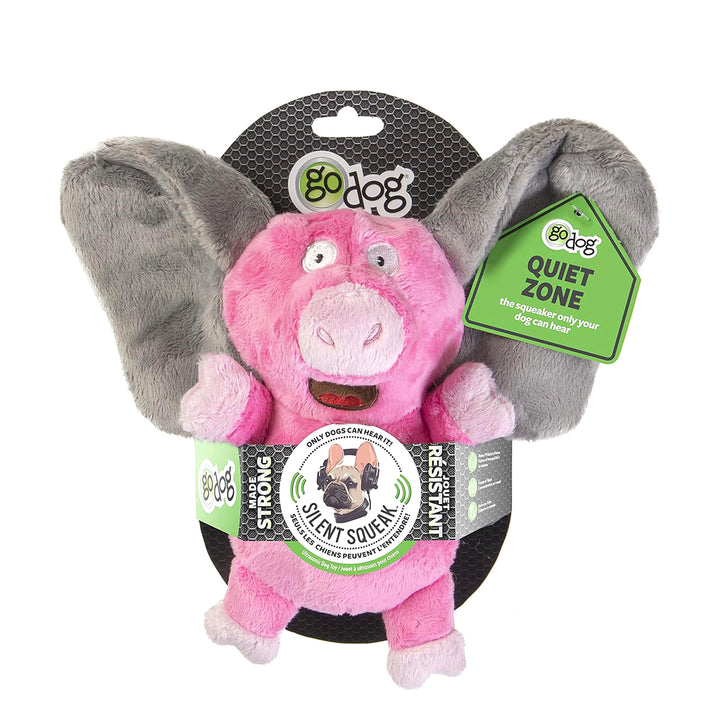 GoDog Silent Squeak Flips Pig Elephant with Chew Guard Technology Durable Plush Dog Toy