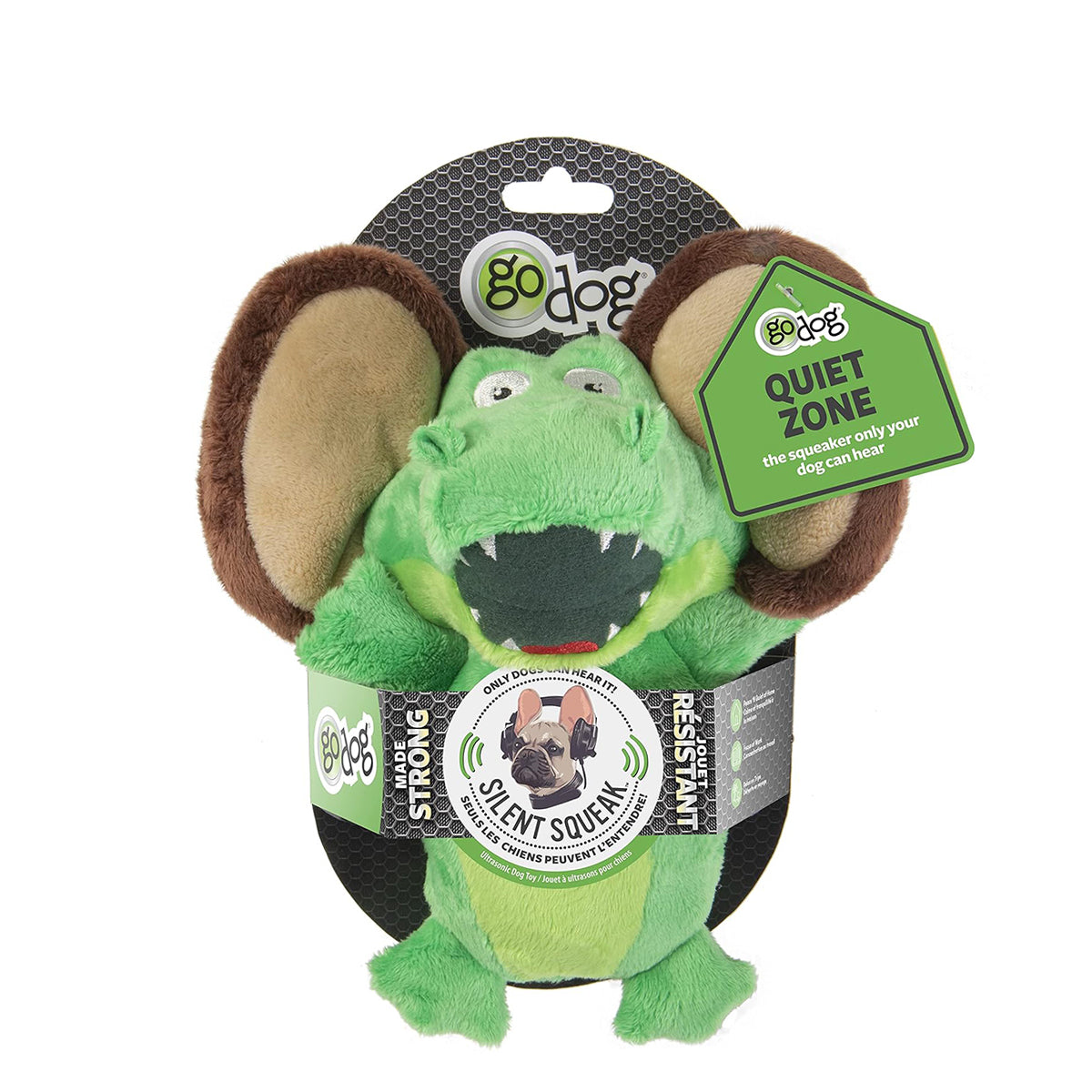GoDog Silent Squeak Flips Gator Monkey with Chew Guard Technology Durable Plush Dog Toy