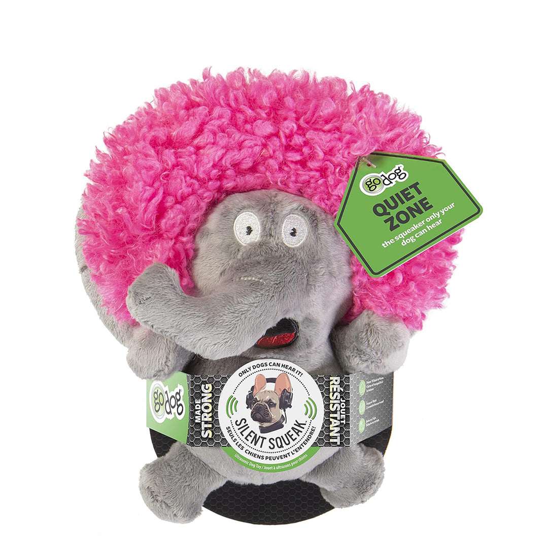 Godog Silent Squeak Crazy Hairs Elephant With Chew Guard Technology Durable Plush Dog Toy