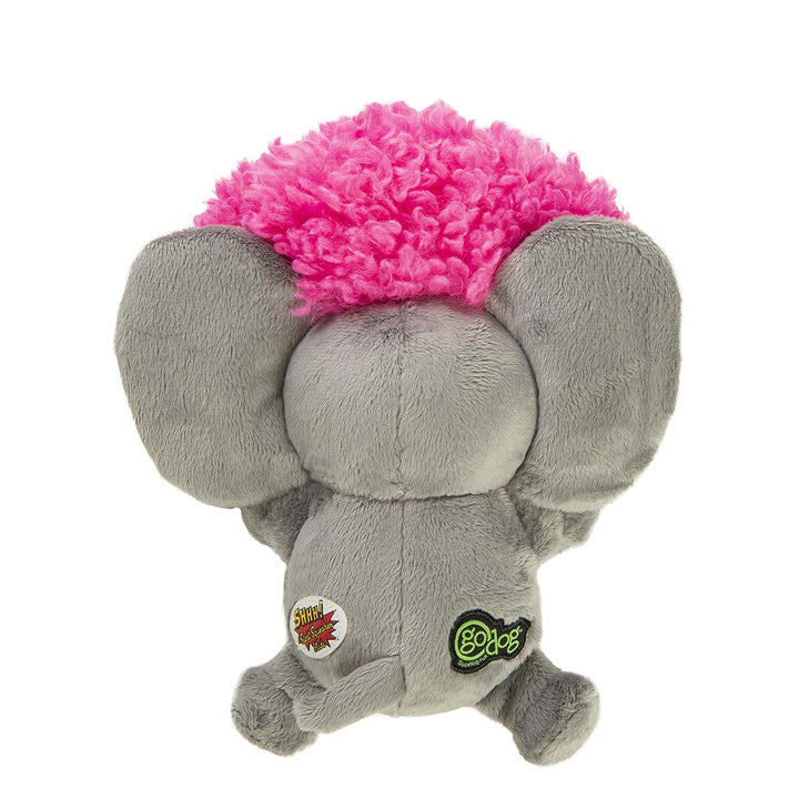 Godog Silent Squeak Crazy Hairs Elephant With Chew Guard Technology Durable Plush Dog Toy