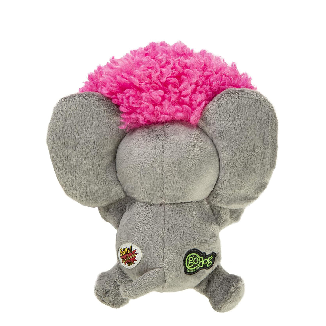 Godog Silent Squeak Crazy Hairs Elephant With Chew Guard Technology Durable Plush Dog Toy