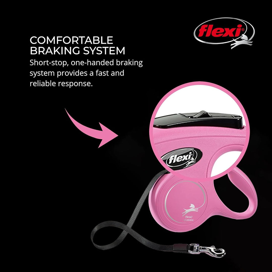 Flexi Classic Tape Retaractable Dog Leash - Pink