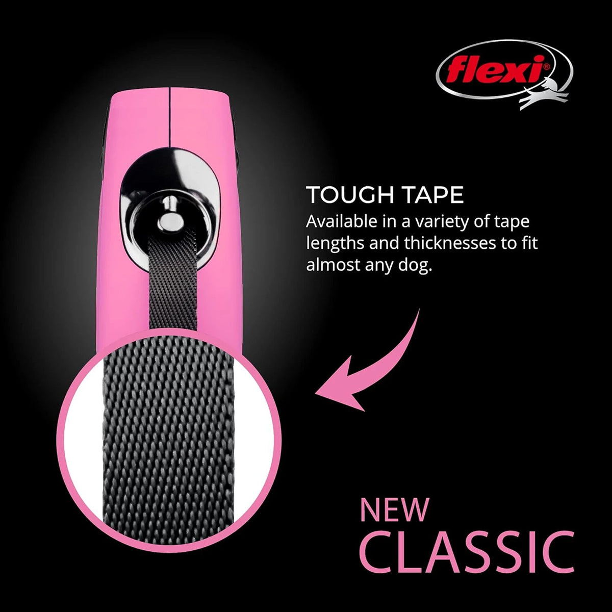 Flexi Classic Tape Retaractable Dog Leash - Pink