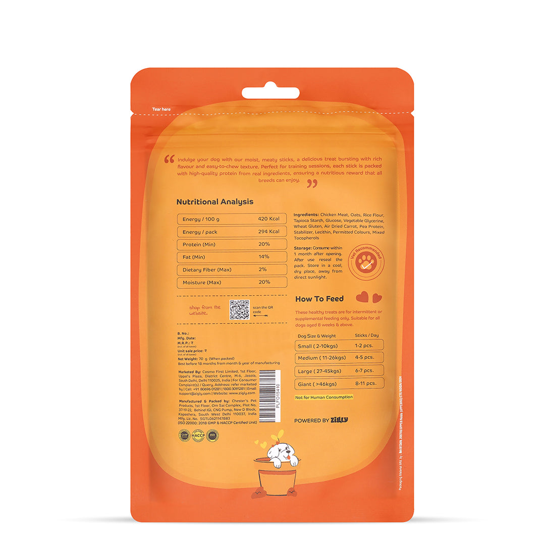 Applod Soft Carrot Chew Sticks Dog Treat  - 70g