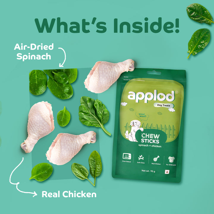 Applod Soft Spinach Chew Sticks Dog Treat - 70g