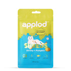 Zigly Applod Shreds cat treats shrimp and pumpkin flavor in vibrant yellow and blue packaging