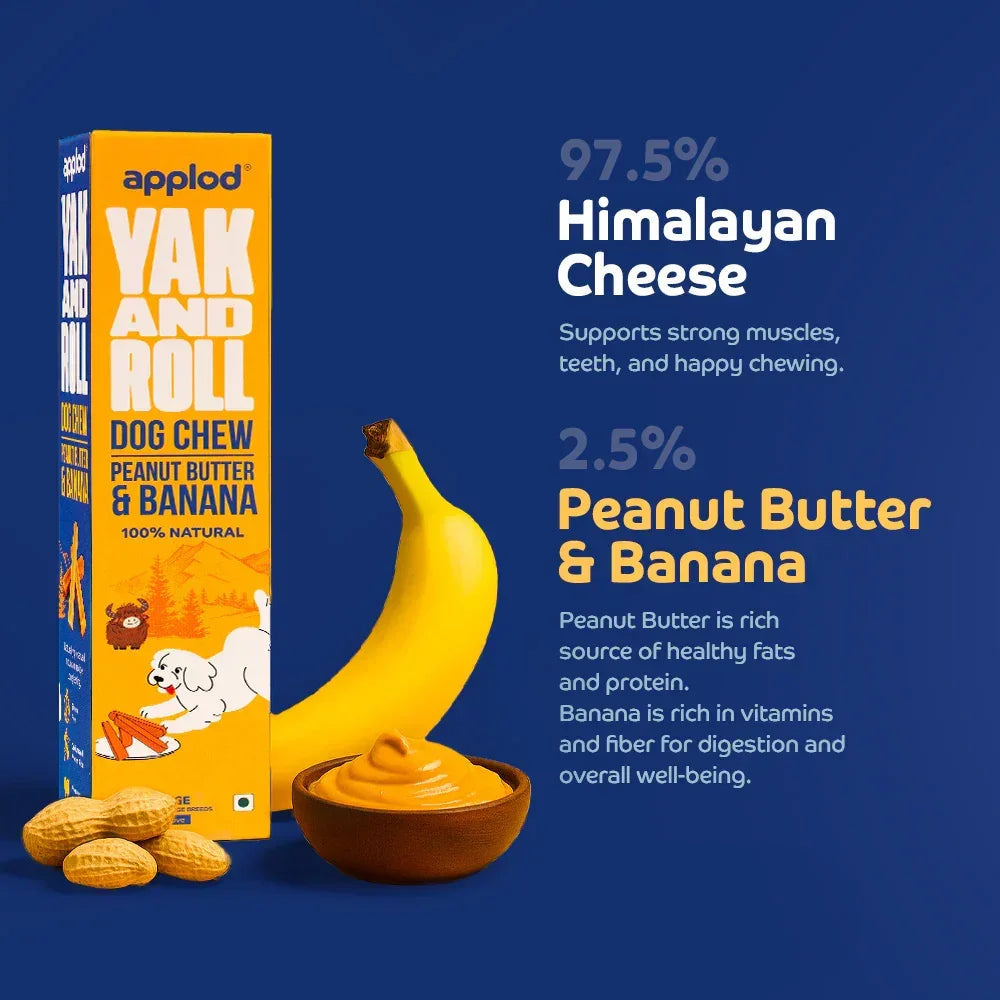Applod Yak & Roll Peanut Butter & Banana Yak Chew for Dogs