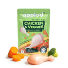 Zigly Applod chicken and veggies dog food packet with chicken drumstick, carrot slices, and broccoli