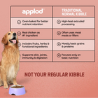 Golden retriever dog with kibble bowl, Zigly pet food comparison chart highlighting benefits.