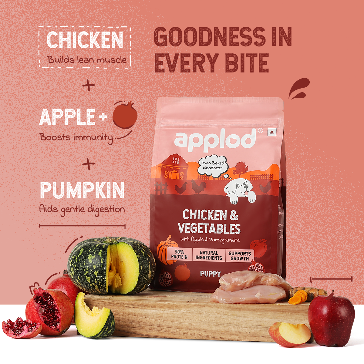 Applod Chicken & Vegetables with Apple & Pomegranate Dry Dog Food for Puppies