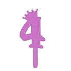 Zigly purple glitter number 4 cake topper with crown birthday decoration