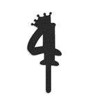 Zigly black glitter number 4 cake topper with crown detail on white background