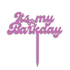 Zigly pink glitter cake topper with It’s my Barkday text and paw print detail