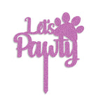 Zigly glittery pink cake topper with paw print and text Let's Pawty for pet party