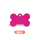 Small bright pink bone-shaped dog tag with hole for collar attachment, zigly pet accessory