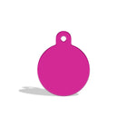 Zigly bright pink round pet tag with hole for attachment on white background