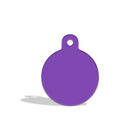 Zigly purple round pet ID tag with hole on white background