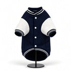 Zigly Lifestyle ZL Varsity Campus Pup Navy Jacket for dogs with white sleeves.