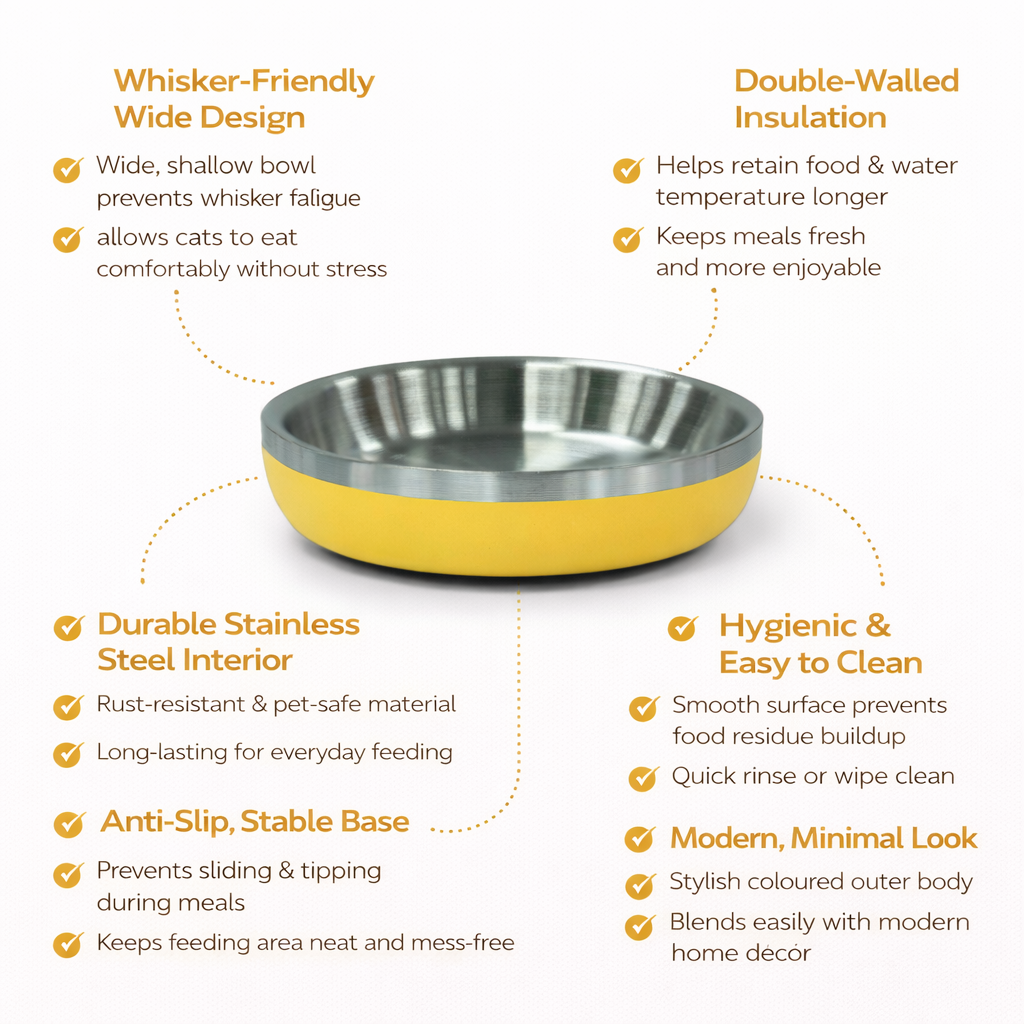 ZL Meow Dish Double Walled Cat Bowl - Yellow