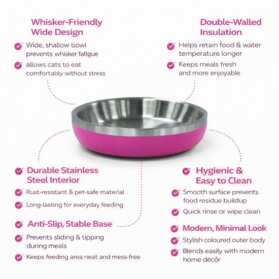 ZL Meow Dish Double Walled Cat Bowl - Pink Punch