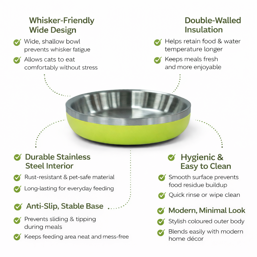 ZL Meow Dish Double Walled Cat Bowl - Lime