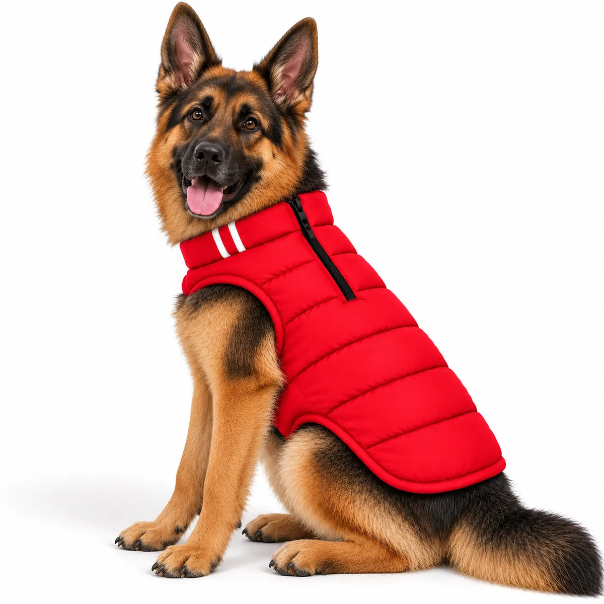 Zigly Lifestyle red ZL Cozy Shield dog jacket on a German Shepherd