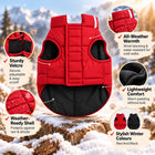Zigly Lifestyle ZL Cozy Shield red dog jacket for winter with weather-ready shell.