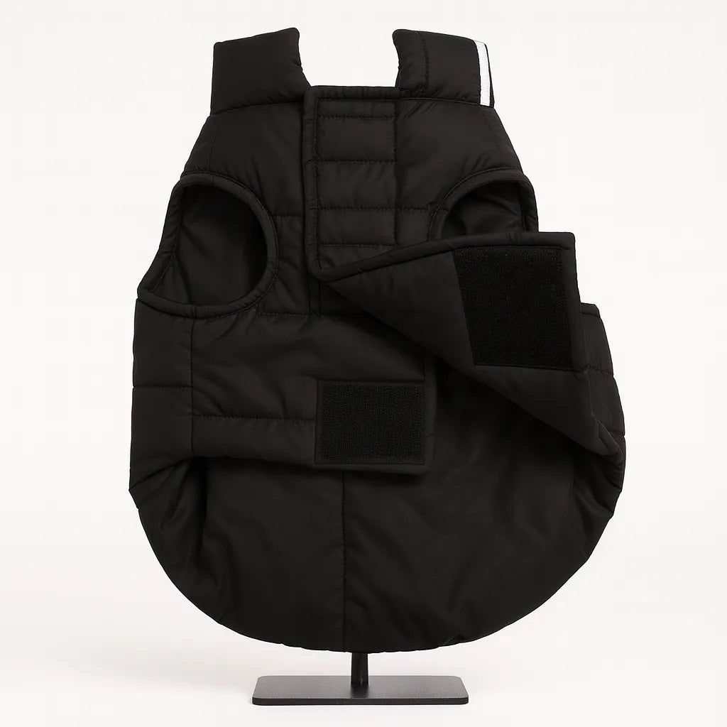 Black Zigly Lifestyle ZL Trail Buddy dog jacket with padded quilting and velcro straps.
