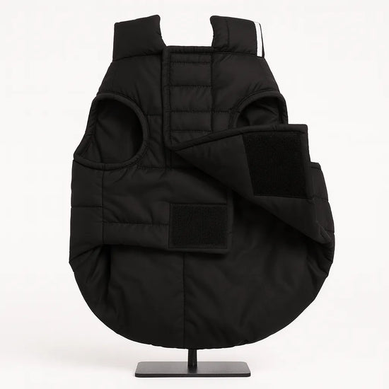 Black Zigly Lifestyle ZL Trail Buddy dog jacket with padded quilting and velcro straps.