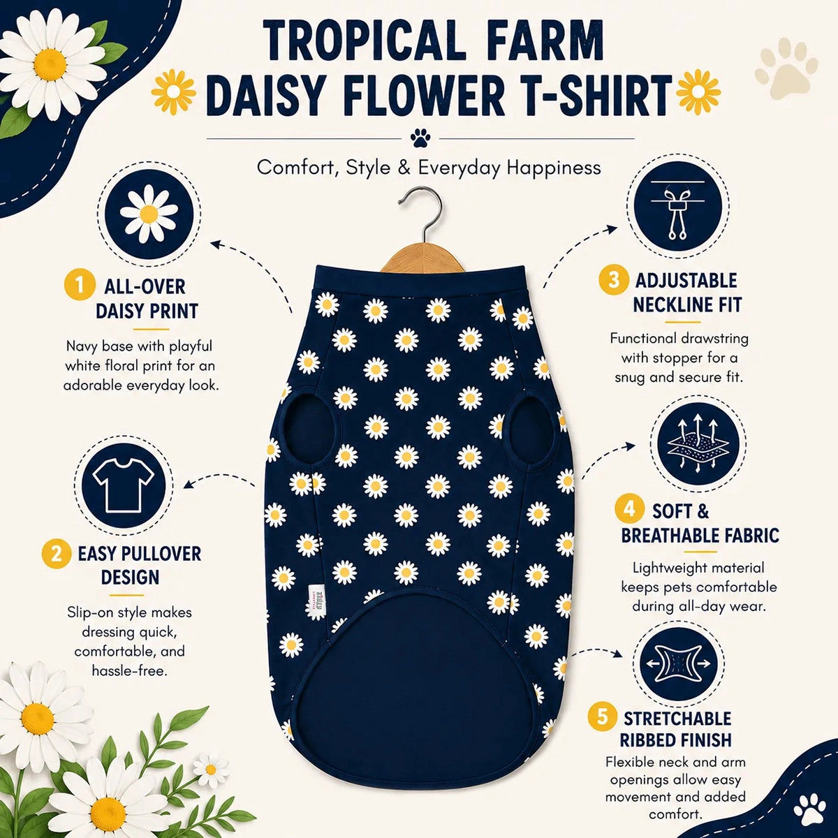 ZL Tropical Farm Daisy Flower Dog T-Shirt