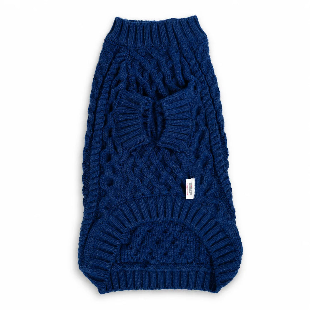Zigly Lifestyle Winter Tails Classic Cable Knit Dog Sweater - Blue