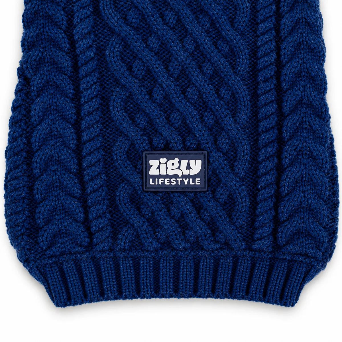 Zigly Lifestyle Winter Tails Classic Cable Knit Dog Sweater - Blue