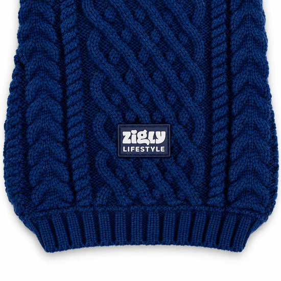 Zigly Lifestyle Winter Tails Classic Cable Knit Dog Sweater - Blue