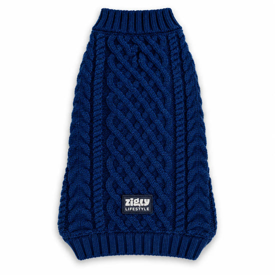 Zigly Lifestyle Winter Tails Classic Cable Knit Dog Sweater - Blue