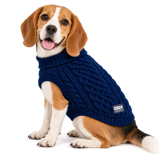 Zigly Lifestyle Winter Tails Classic Cable Knit Dog Sweater - Blue