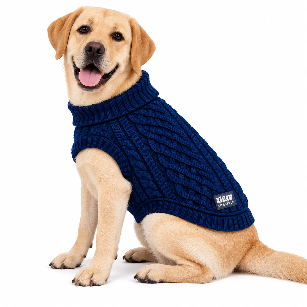 Zigly Lifestyle Winter Tails Classic Cable Knit Dog Sweater - Blue
