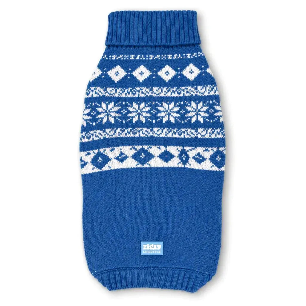 Zigly Lifestyle Winter Tails Christmas Knit Dog Sweater - Frost Blue