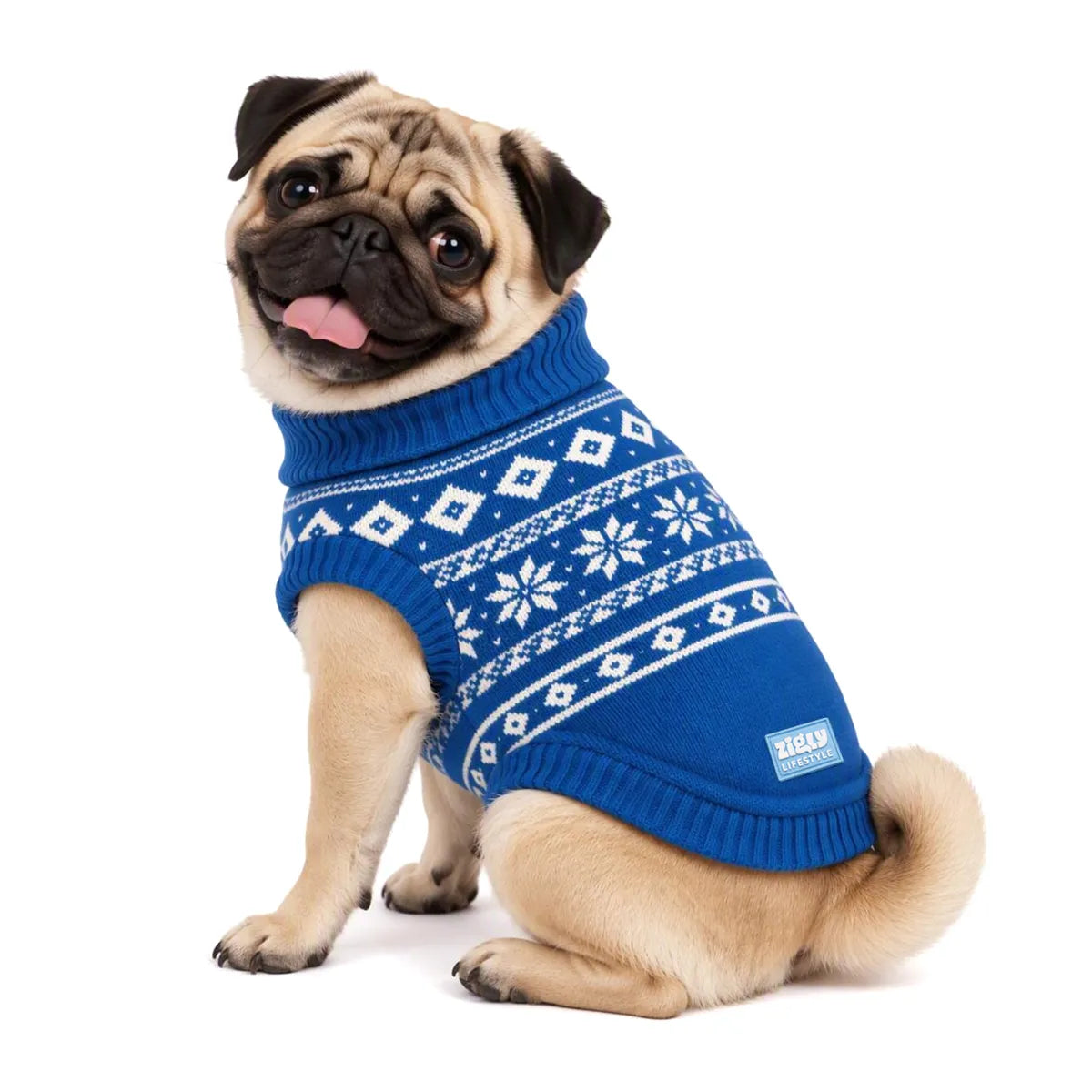 Zigly Lifestyle Winter Tails Christmas Knit Dog Sweater - Frost Blue