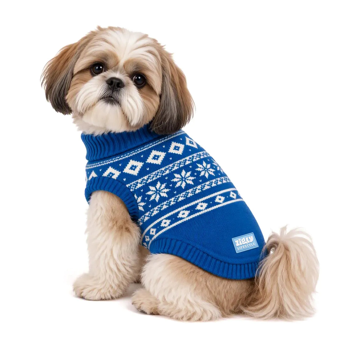 Zigly Lifestyle Winter Tails Christmas Knit Dog Sweater - Frost Blue