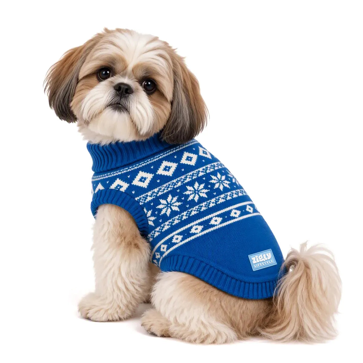 Zigly Lifestyle Winter Tails Christmas Knit Dog Sweater - Frost Blue
