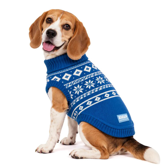 Zigly Lifestyle Winter Tails Christmas Knit Dog Sweater - Frost Blue