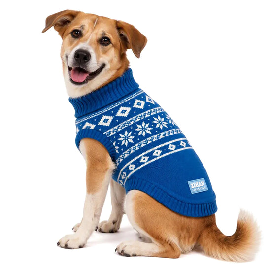Zigly Lifestyle Winter Tails Christmas Knit Dog Sweater - Frost Blue