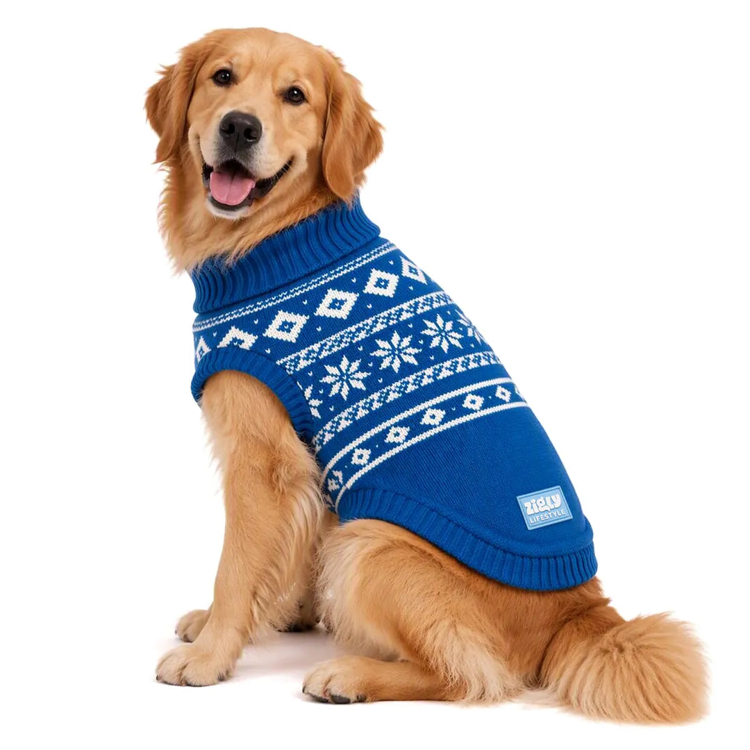 Zigly Lifestyle Winter Tails Christmas Knit Dog Sweater - Frost Blue
