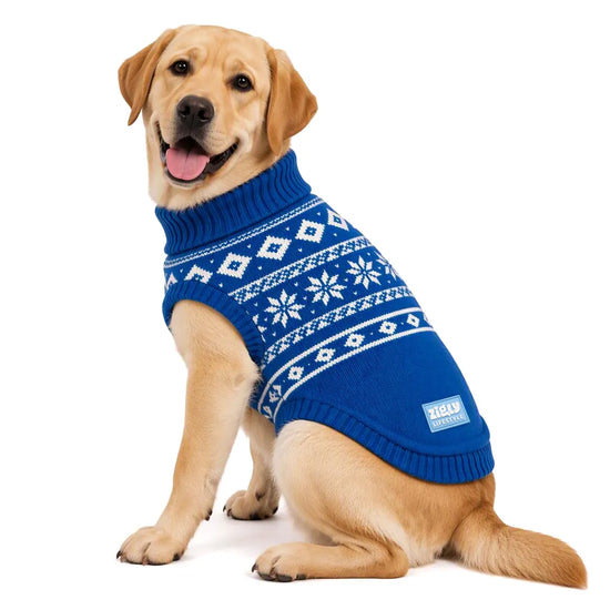 Zigly Lifestyle Winter Tails Christmas Knit Dog Sweater - Frost Blue