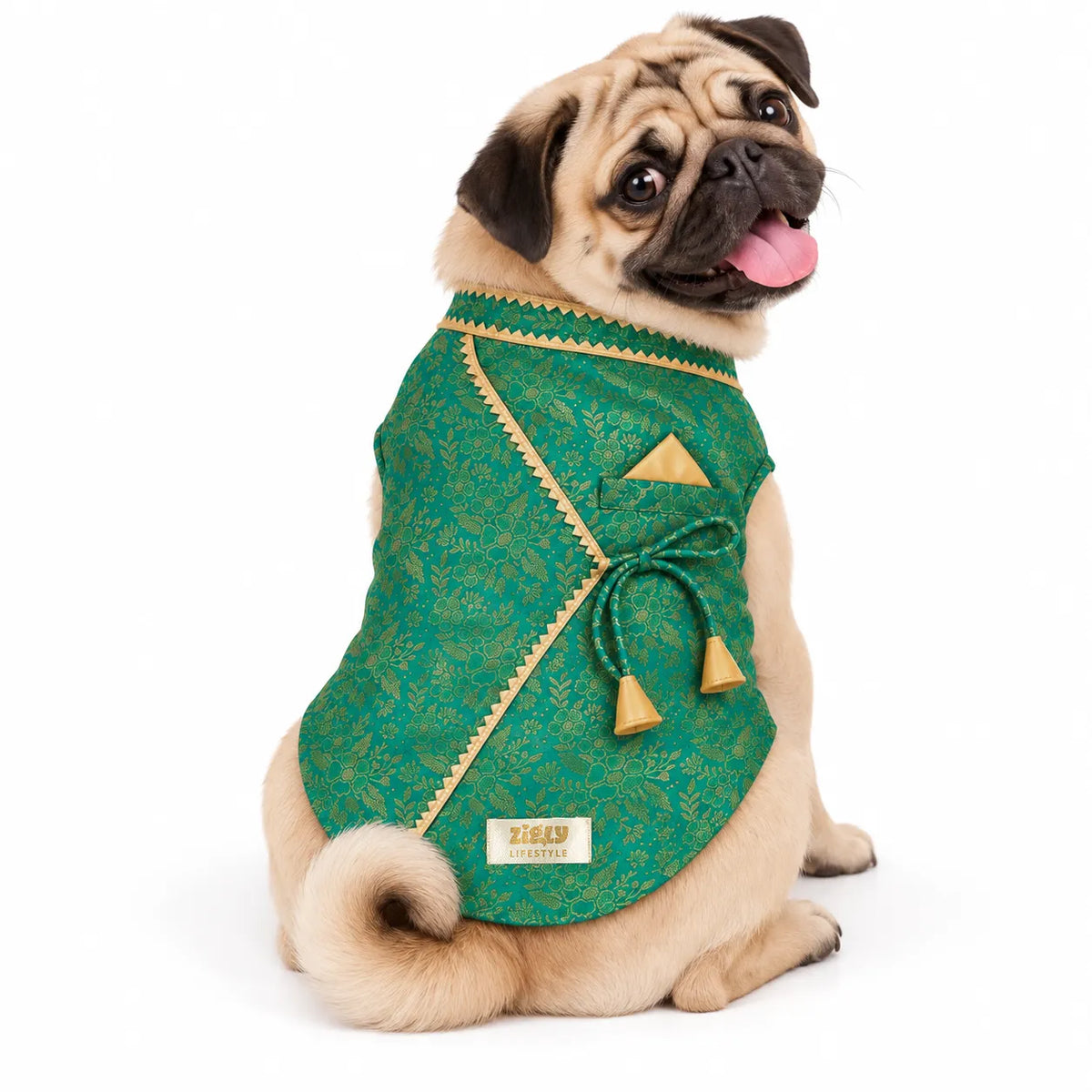 ZL Royal Teal Brocade Kurta for Dogs