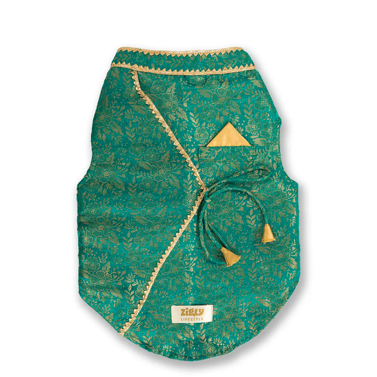 ZL Royal Teal Brocade Kurta for Dogs
