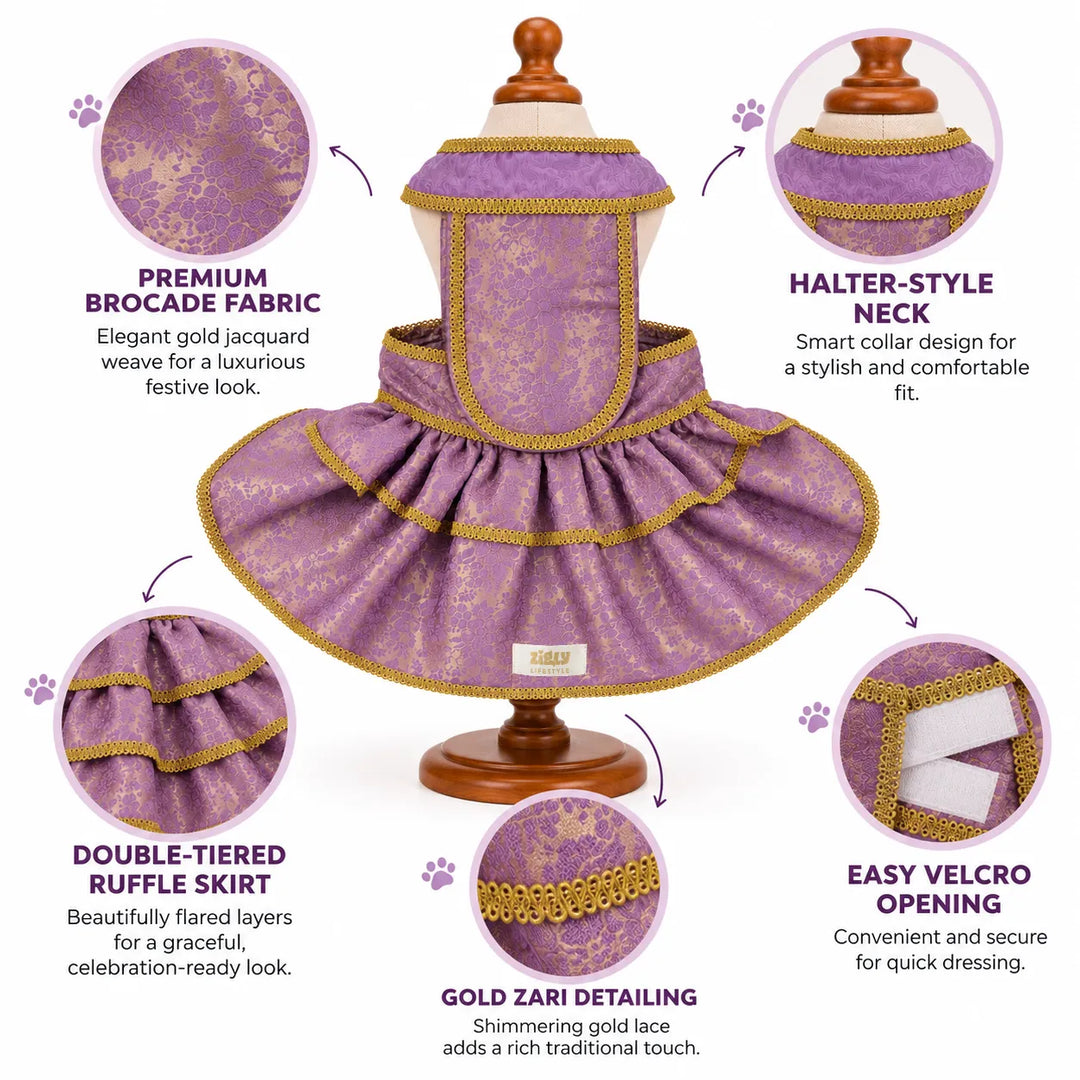 ZL Mauve Brocade Lehenga for Dogs