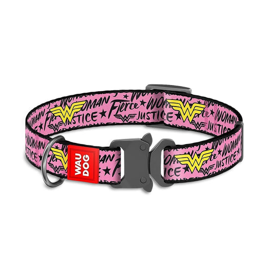 Waudog Wonder Woman Pattern Metal Fastex Nylon Dog Collar
