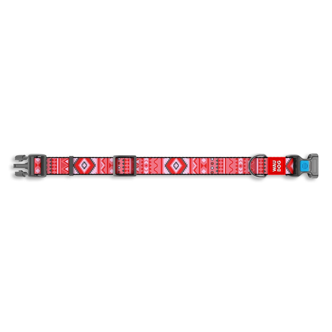 Waudog Etno Red Pattern Plastic Fastex Nylon Dog Collar