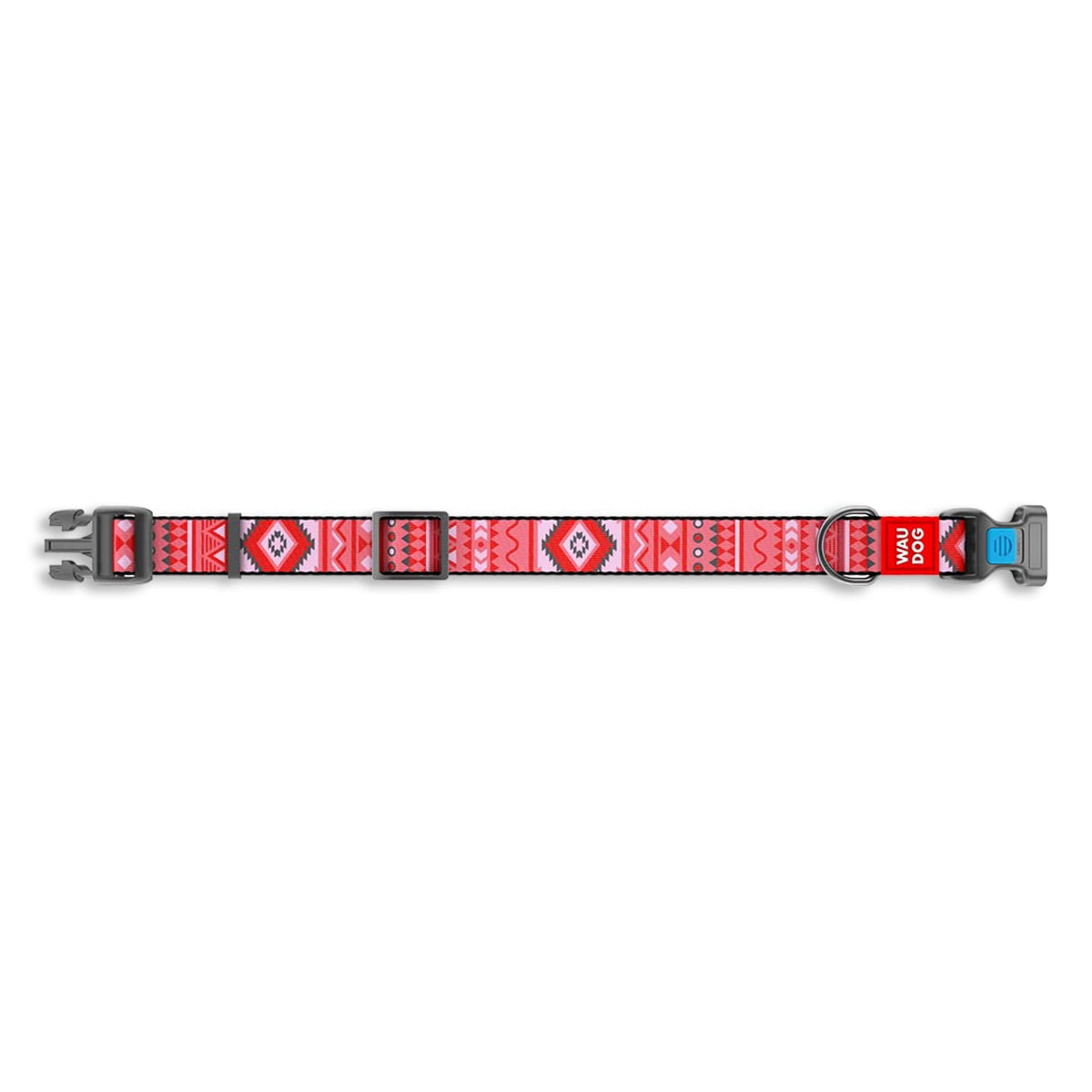 Waudog Etno Red Pattern Plastic Fastex Nylon Dog Collar